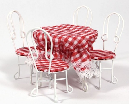 4 stolar 1 bord Café trädgård vit-röd