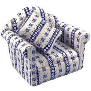Fåtölj blå-vit-mönstrad