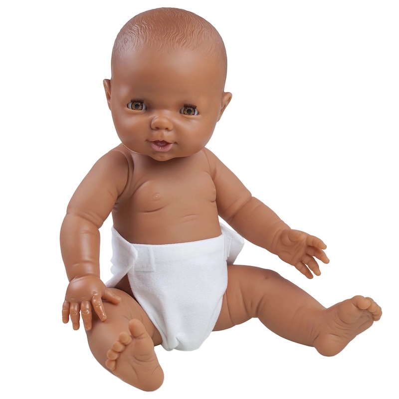 Docka baby, mörkhyad, blunddocka, flickbaby 38 cm