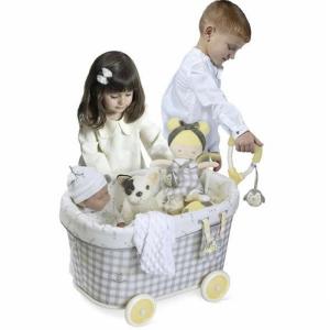 Dockvagn leksaksförvaring, dockor och gosedjur, grå