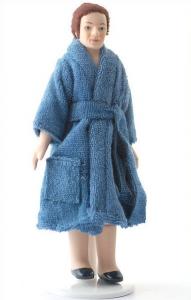 Man i badrock morgonrock pappa  porslinsdocka