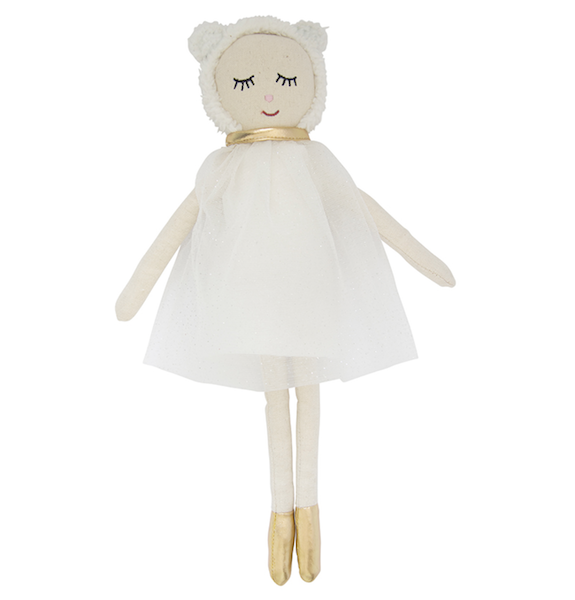 Tygdocka flicka i linne, 30cm
