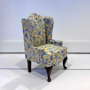 Fåtölj blommig blå gul