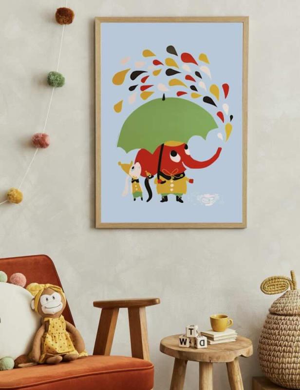 Affisch Rain Littlephant 50x70cm