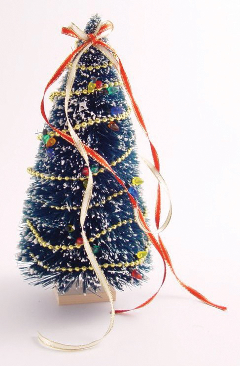 Julgran klädd dockhus tittskåp 19 cm