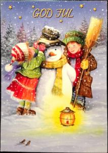 Kort julkort m barn o snögubbe