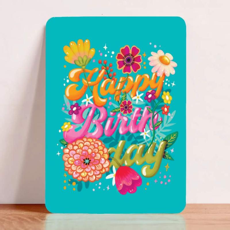 Kort Happy birthday blommor A6