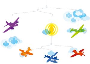 Mobil Flight med flygplan, moln och sol