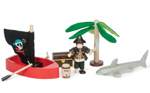 Pirat-set äventyr m haj, båt skattkista