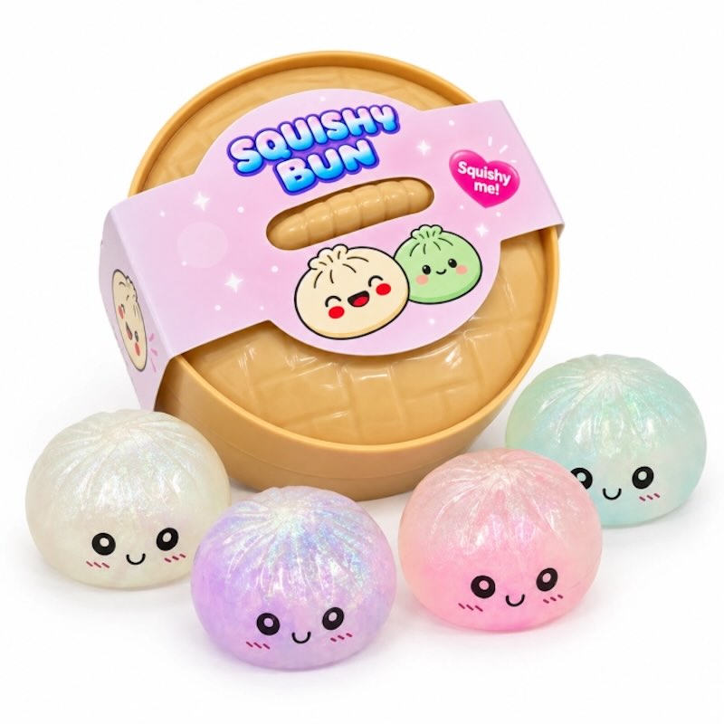 Dumpling Squishy med glittergelé, stor 8,5 cm