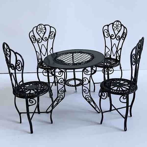 4 stolar + bord trädgårdsmöbler franska svart