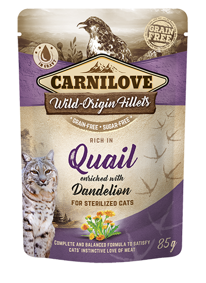 Carnilove Cat Pouch Quail enriched with Dandelion for sterilized 85 g