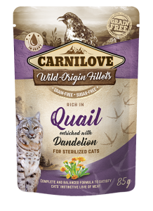 Carnilove Cat Pouch Quail enriched with Dandelion for sterilized 85 g