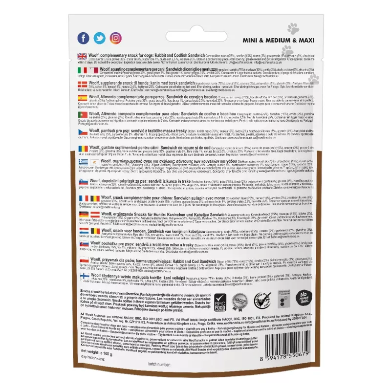 Kafd Sandwich Rabbit WOOLF Long Rabbit and Cod Sandwich 100 g