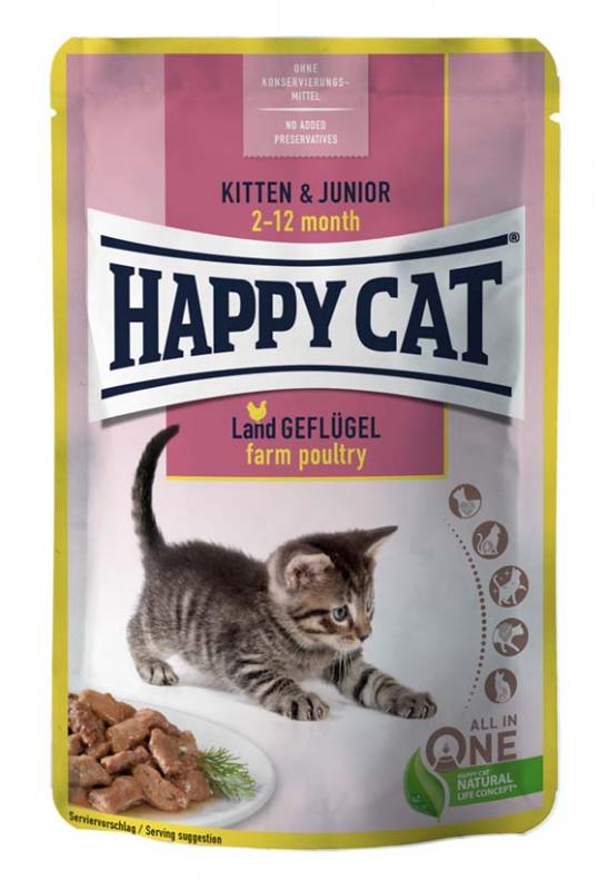 HappyCat våt/sås, Kitten/Junior fågel, 85 g