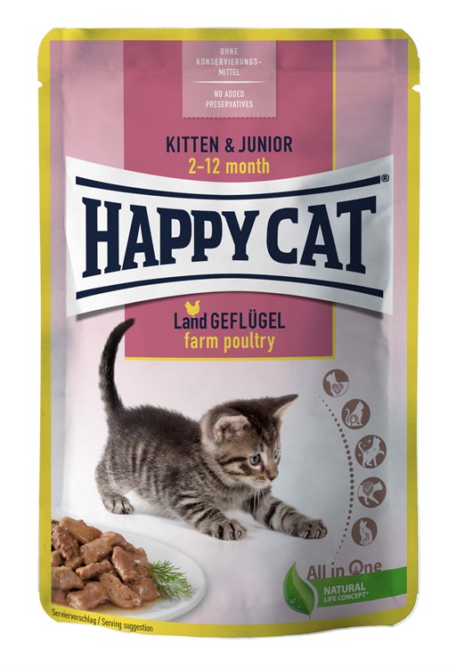 HappyCat våt/sås, Kitten/Junior fågel, 85 g