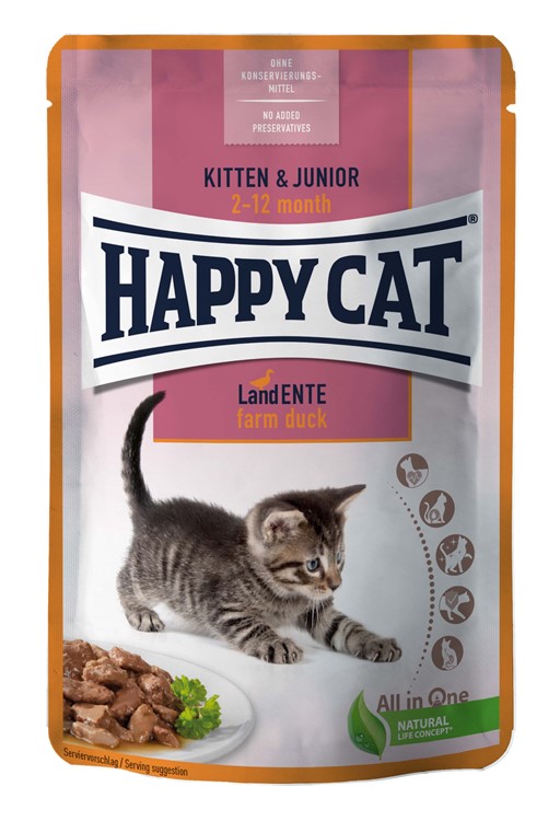HappyCat våt/sås, Kitten/Junior anka, 85 g