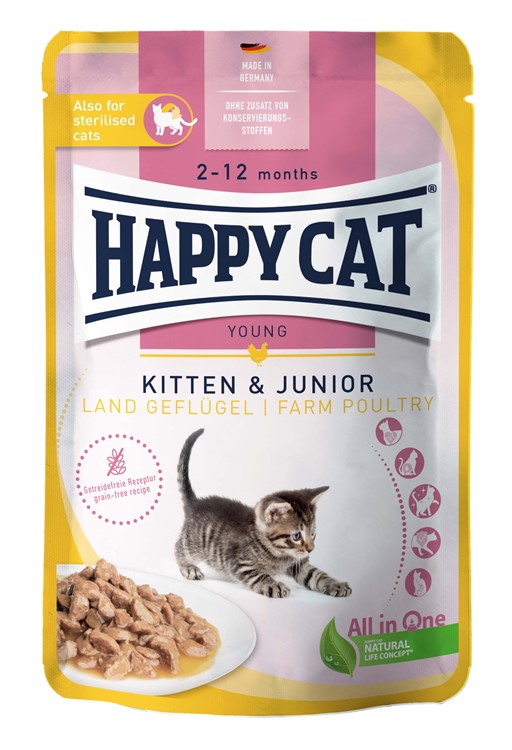 HappyCat våt/sås, Kitten/Junior fågel 85 g NY