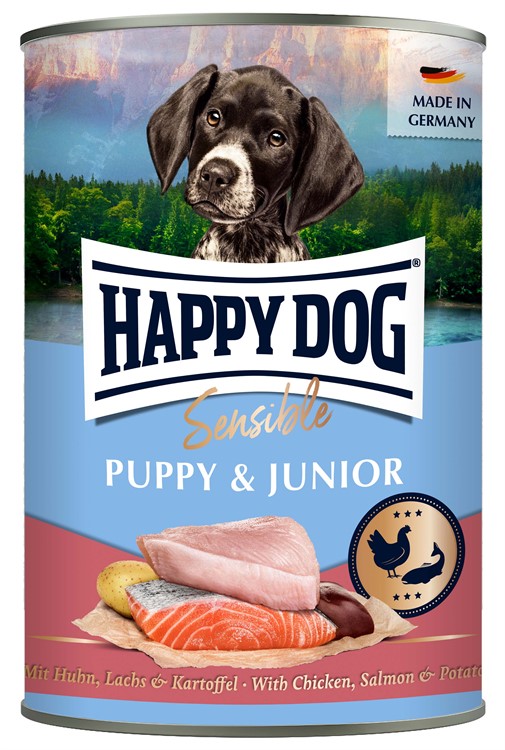 HappyDog konserv Puppy & Junior kyckling, lax & potatis