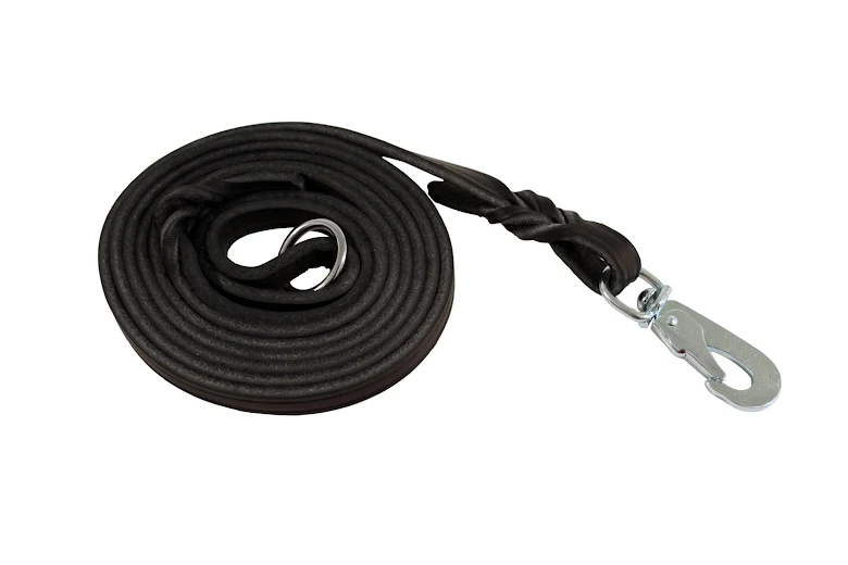 Koppel läder flätat Svart 12mm/180 cm, limexhake