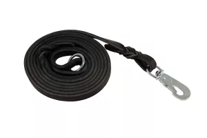 Koppel läder flätat Svart 12mm/180 cm, limexhake