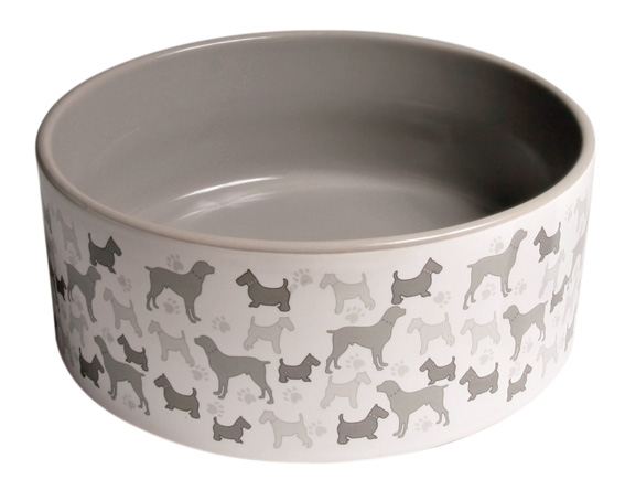 Keramikskål vit med hundmotiv