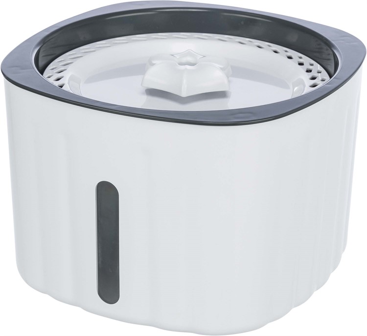 Vattenfontän Flower, plast, 2 liter/18,5 x 13 x 18,5 cm, vit/grå