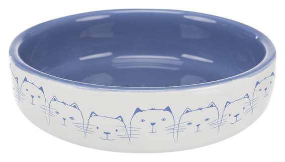 Kattskål för kortnosiga, keramik 0,3 liter/ 15 cm, ljusblå/vit