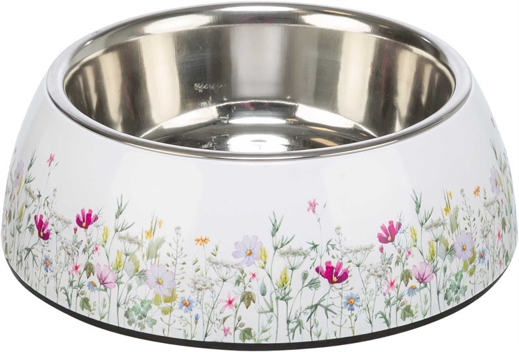 Skål, rostfri 0,2 l/ø 14 cm, vit/blommor