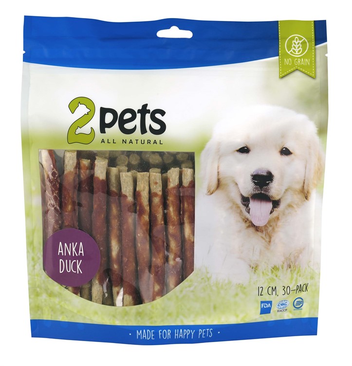 2pets Tuggpinne mald, anka, 12cm, 30-pack, 400g