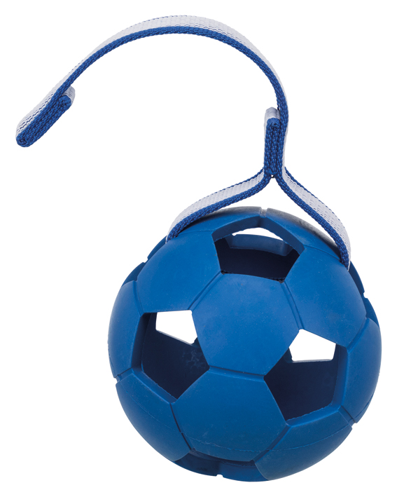 Sporting boll på band, naturgummi 11/30 cm, blå/gul