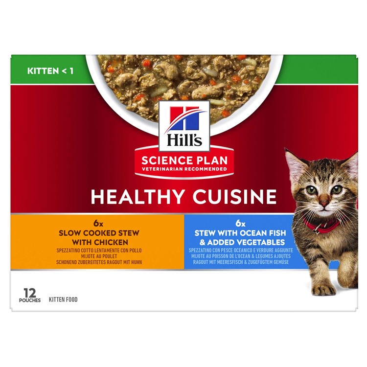 Hill's Feline Kitten Healthy Cuisine Chicken/Ocean Fish & Vegetables 12x80 g portionspåsar