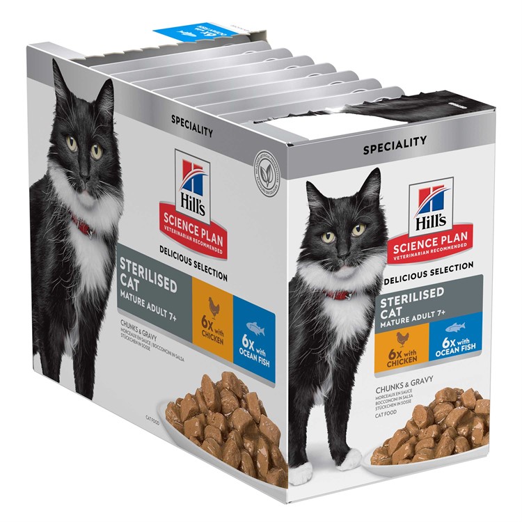 Hill's Feline Mature Sterilised Chicken & Oceanfish Multipack 12x85 g NY