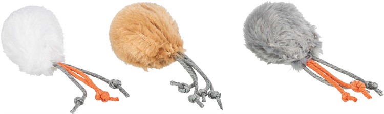 Plyschboll med repsvansar, ø 4 cm, mix
