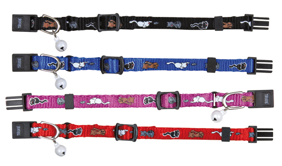 Junior kitten halsband, med snabblås & bjällra, kattmotiv