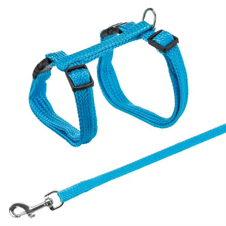 Kattsele+koppel, 22-42 cm/10 mm, 120 cm, nylon, blandade färger