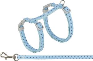 Kattsele med koppel, prickig, 28-45 cm/10 mm, 1,20 m, blå