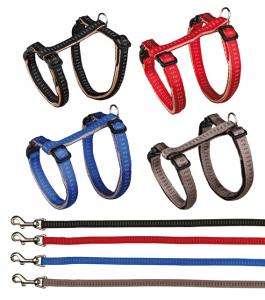 Kattsele + koppel Softline ställbar nylon