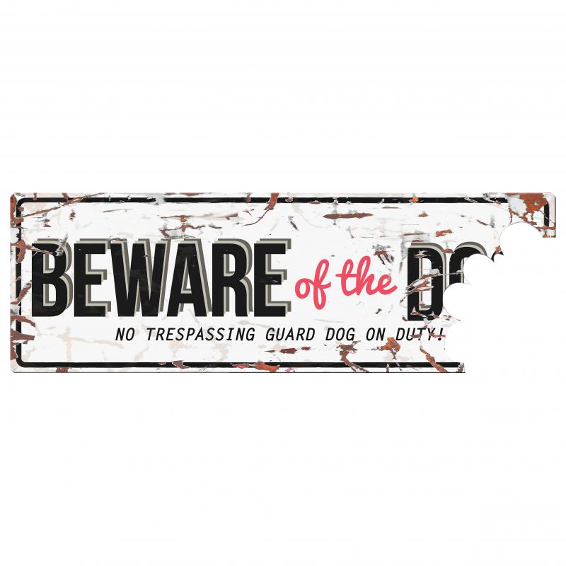 Skylt BEWARE OF THE DOG 40x14 cm, vit