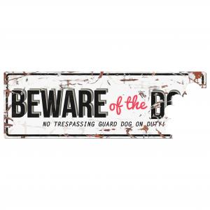 Skylt BEWARE OF THE DOG 40x14 cm, vit
