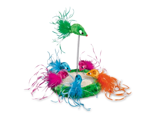 Kattlekplats, 6 möss med fjädrar/rassel, Nobby