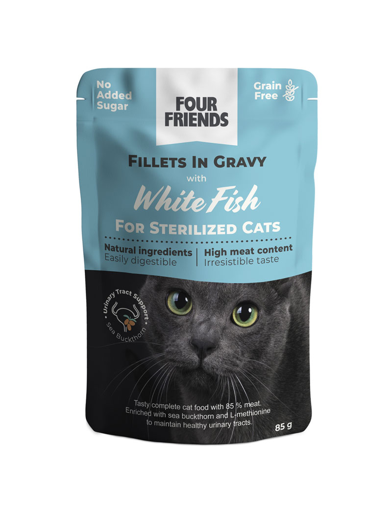 Four Friends Cat Sterilized White Fish in Gravy 85 g