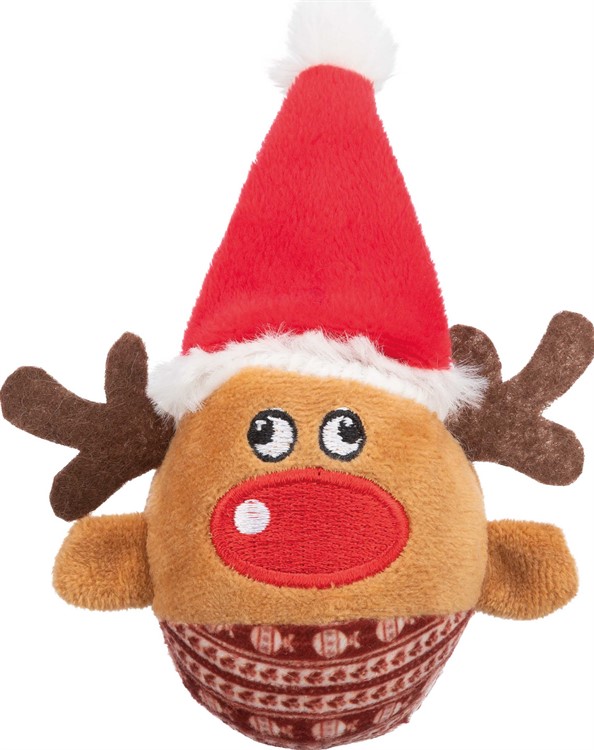 Xmas reindeer, rattle ball, plush, ø 6 x 12 cm