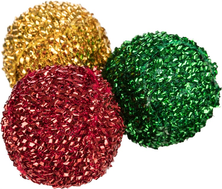 Xmas rattling balls, plast/polyester, ø 4 cm, 3-pack