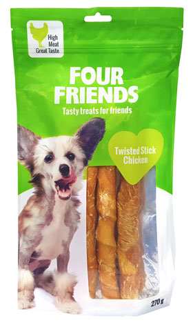 Four Friends Dog Twisted Stick Chicken 25 cm, 4-pack