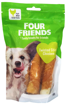 Four Friends Dog Twisted Stick Chicken 12,5 cm, 4-pack
