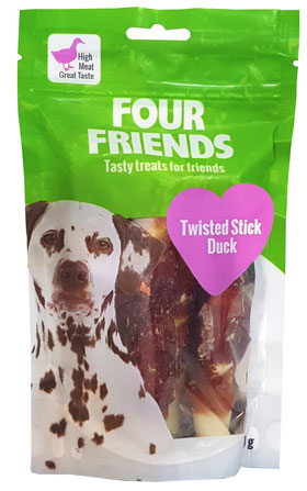 Four Friends Dog Twisted Stick Duck 12,5 cm, 4-pack