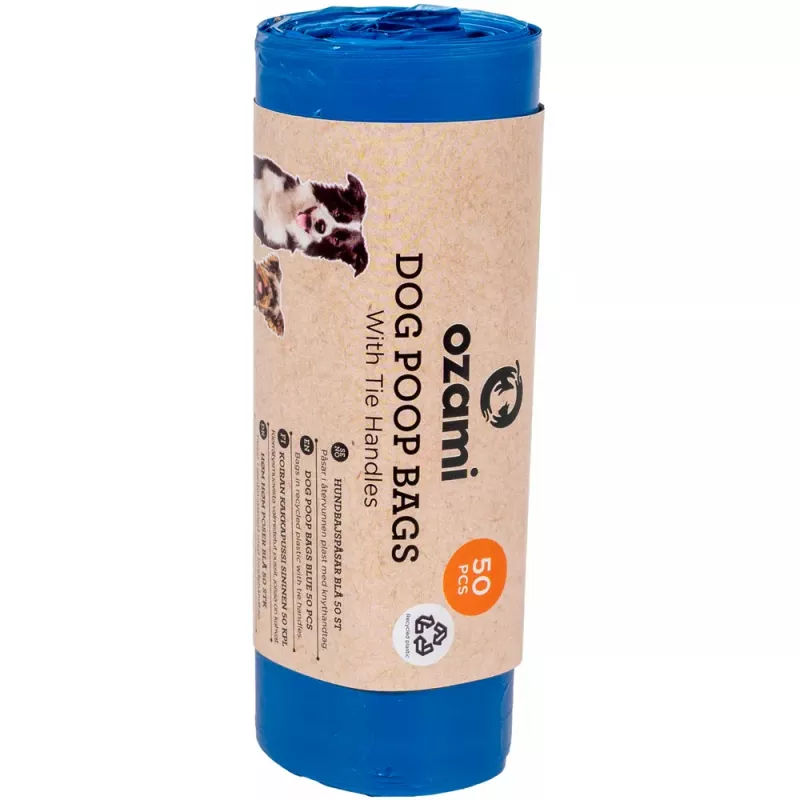 Bajspåse Blå med handtag 50/rulle, Ozami