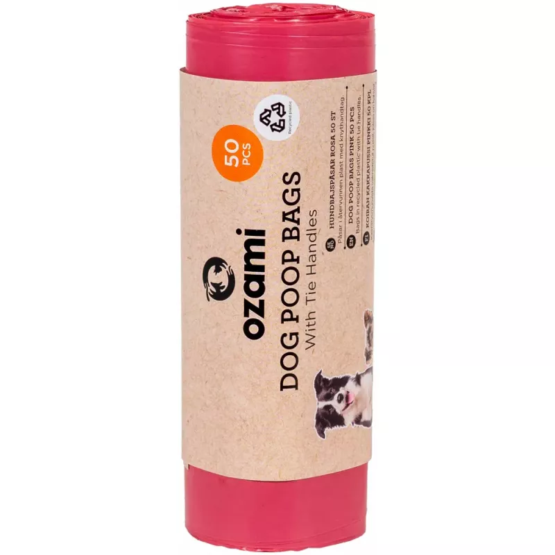 Bajspåse Rosa med handtag 50/rulle, Ozami