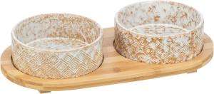 Matbar, keramik/bambu, 2 x 0.3 l/ø 12 cm/30 x 6 x 15 cm, vit/ecru